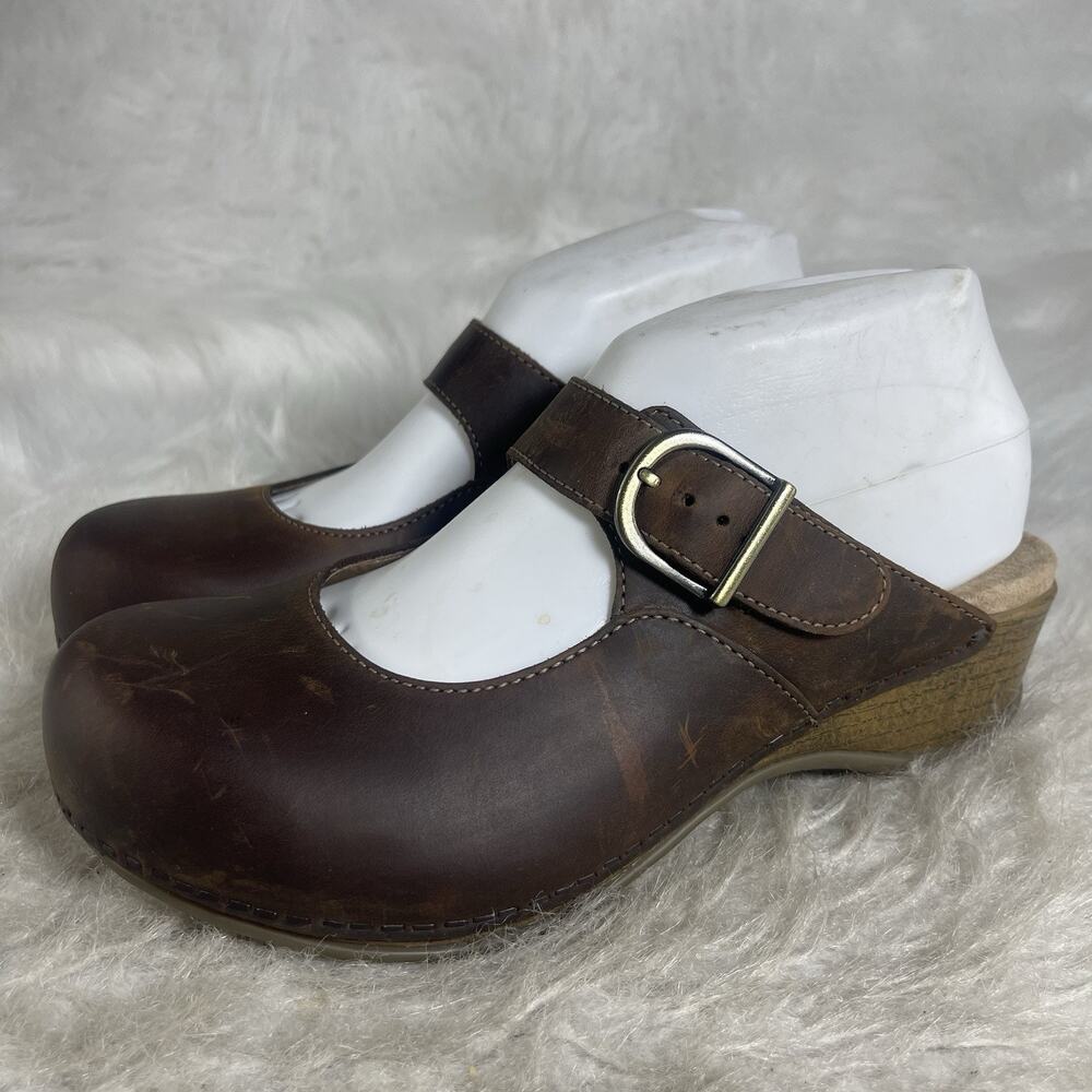 Dansko Martina Brown Leather Mary Jane Clogs EU 39 US 8.5-9 M ,9402781400